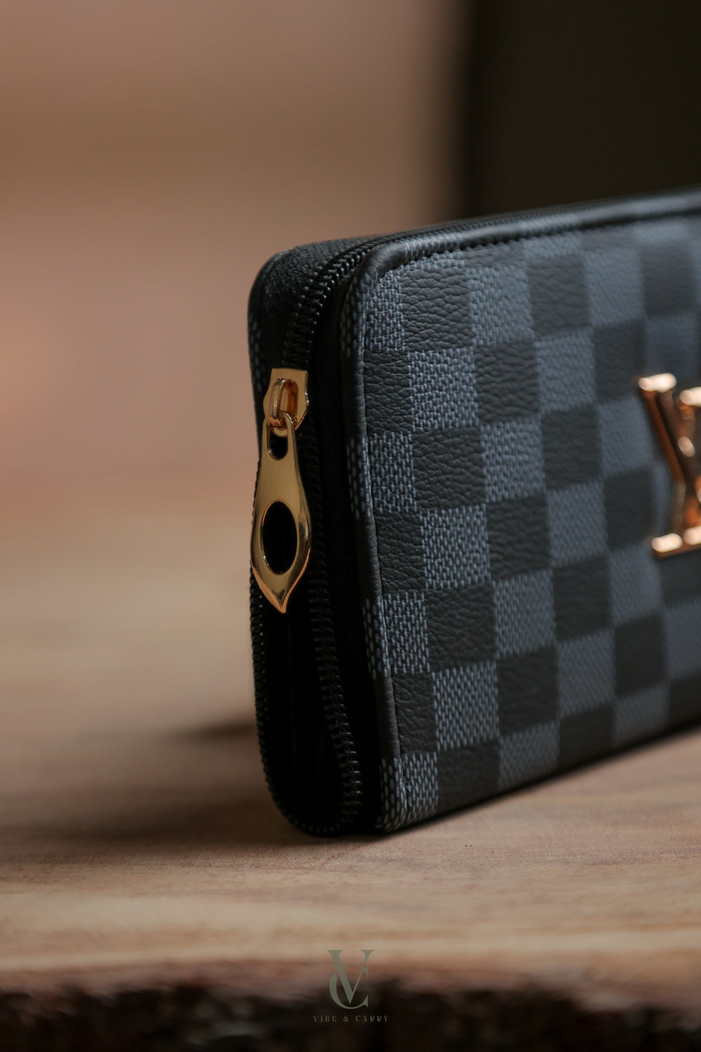 LV Check Clutch Wallet Black