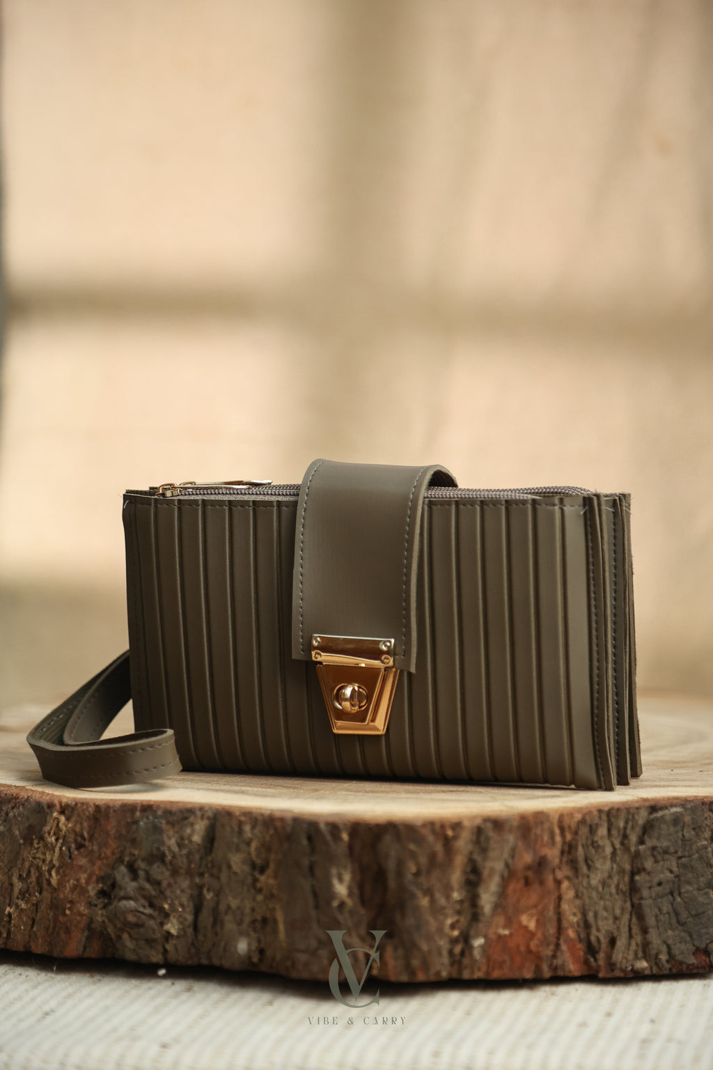 Triple Zipper Olive Clutch