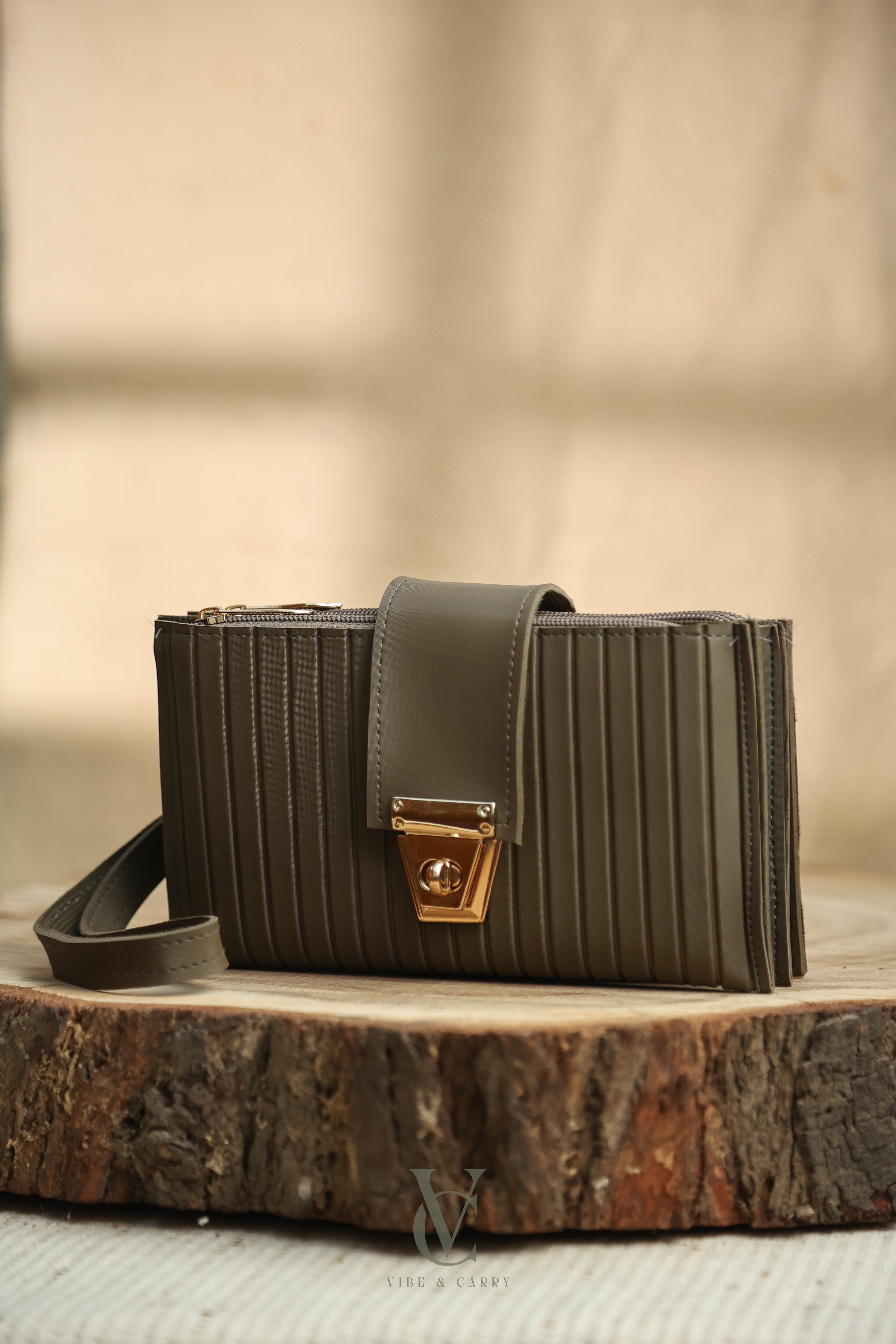 Triple Zipper Olive Clutch